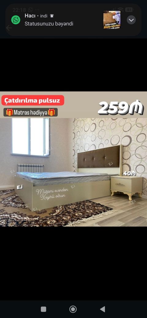 Yataq dəsti – modern dizaynlı, yumşaq başlıqla - Ölçü: 40 m² otaqlar — 259 ₼ · Bakı · Yataq otağı mobilya dəstləri Yataq dəsti – modern dizaynlı, yumşaq başlıqla - Ölçü: 40 m² otaqlar — Bakı
