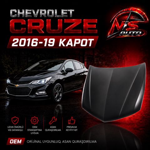 Chevrolet Cruze 2016-2019 kapotu — 22 ₼ · Bakı · Ehtiyat hissələri və aksesuarlar Chevrolet Cruze 2016-2019 kapotu — Bakı