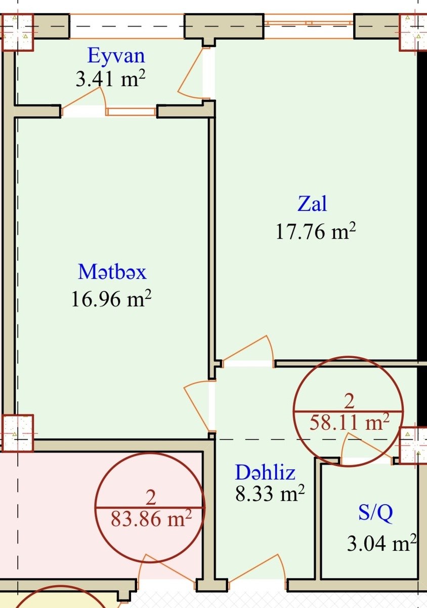 Satılır 2 otaqlı yeni tikili 58.1 m² — Mənzil, Bakı (7)