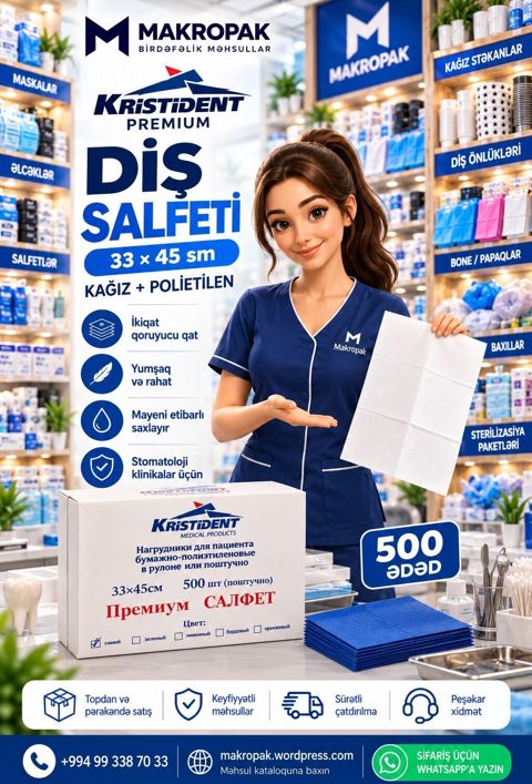 Kristident Premium Diş Salfeti — stomatoloji klinikalar üçün praktik — Macropack Company
