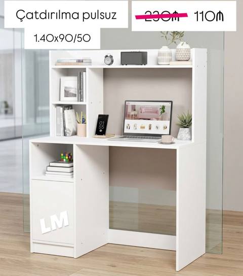 Ağ rəngdə çoxfunksiyalı iş masası Ölçü: 1.40 x 90/50 Qiymət: 110₼ — Sumqayıt