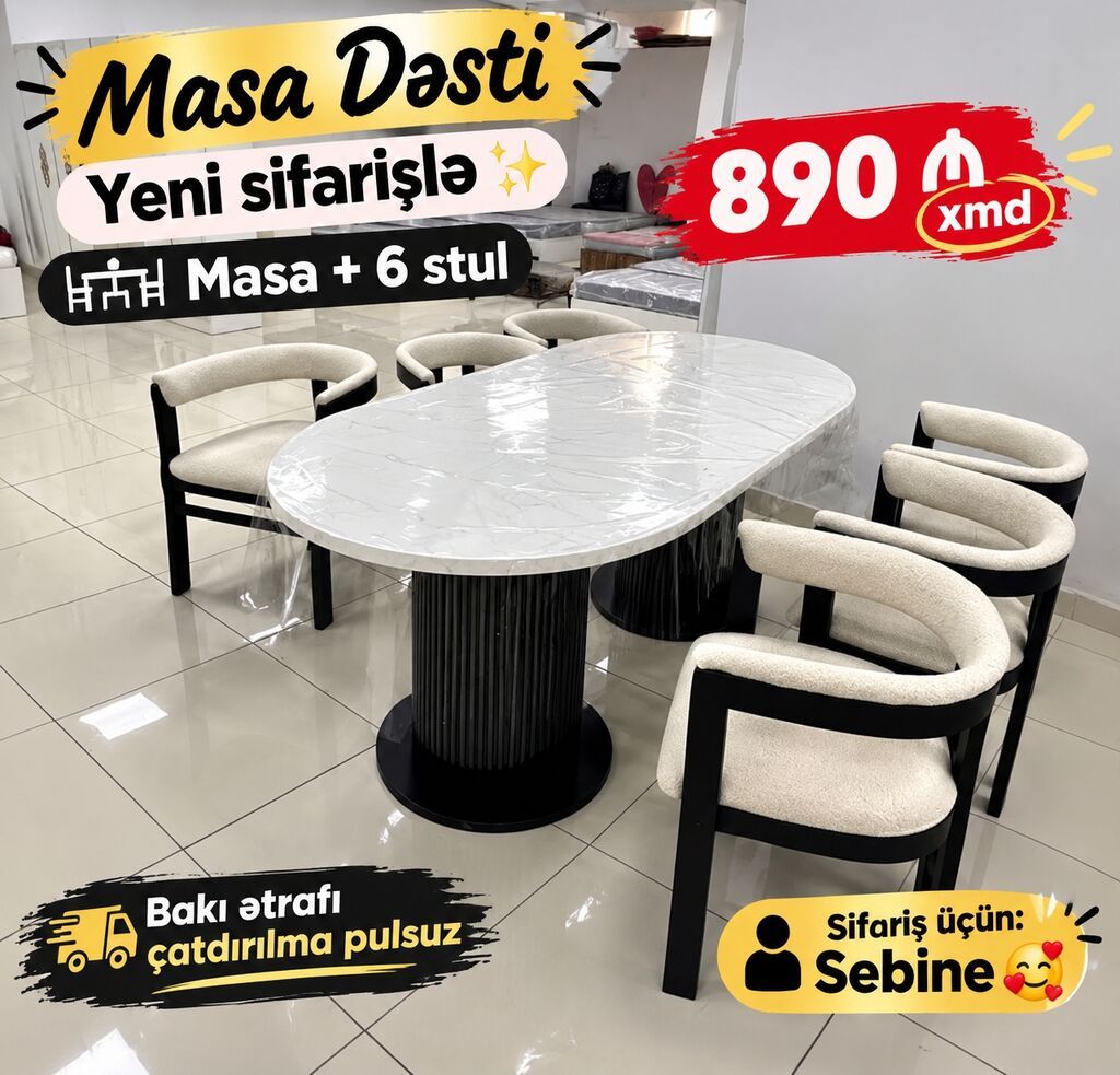 Məhsul: Masa Dəsti – Yeni sifarişlə Tərkib: 1 masa + 6 stul — Masalar və stullar, Saray (3)