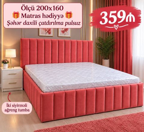 Yataq dəsti – 200x160 - Ölçü: 200x160 - Yumşaq toxumalı, vertikal — 359 ₼ · Bakı · Yataq otağı mobilya dəstləri Yataq dəsti – 200x160 - Ölçü: 200x160 - Yumşaq toxumalı, vertikal — Bakı