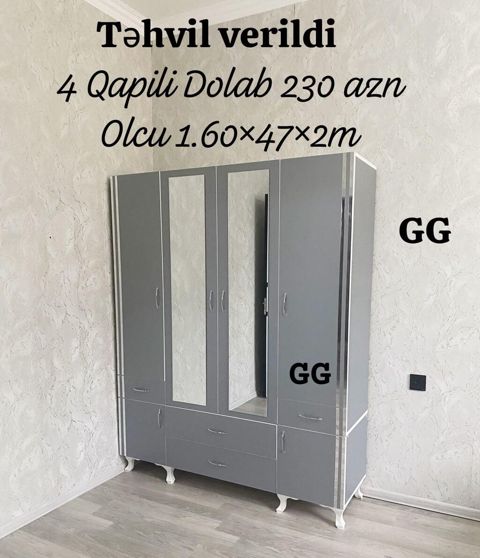4 qapılı paltar dolabı Qiymət: 230 AZN Ölçü: 1.60 47 2 m — 230 ₼ · Bakı · Şkaflar 4 qapılı paltar dolabı Qiymət: 230 AZN Ölçü: 1.60 47 2 m — Bakı
