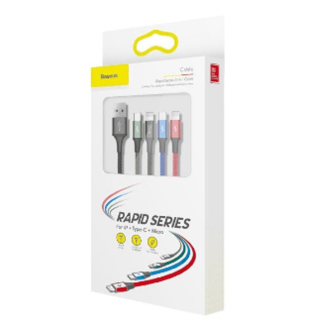 Kabel Baseus Fast 4-in-1 Cable USB - Lightning (2) + Type-C + Micro USB 3.5A 1.2m Black (CA1T4-A01) — Telefonlar və qadjetlər, Bakı (3)