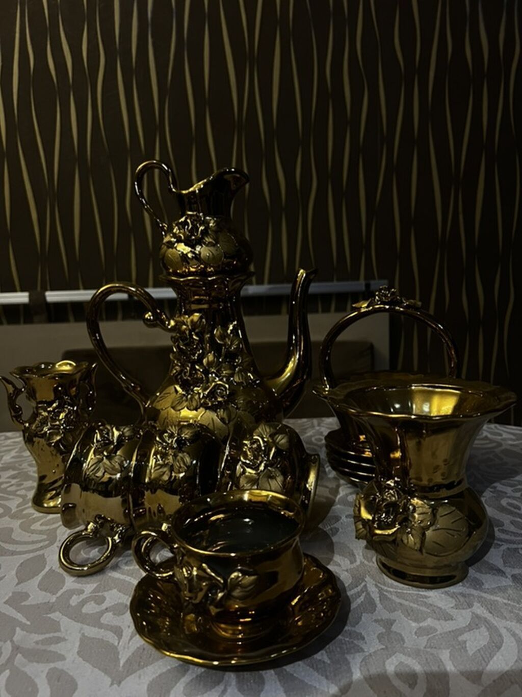 Çay dəsti, rəng - Qızılı, Keramika, 6 nəfərlik — Süfrə qabı, Bakı
