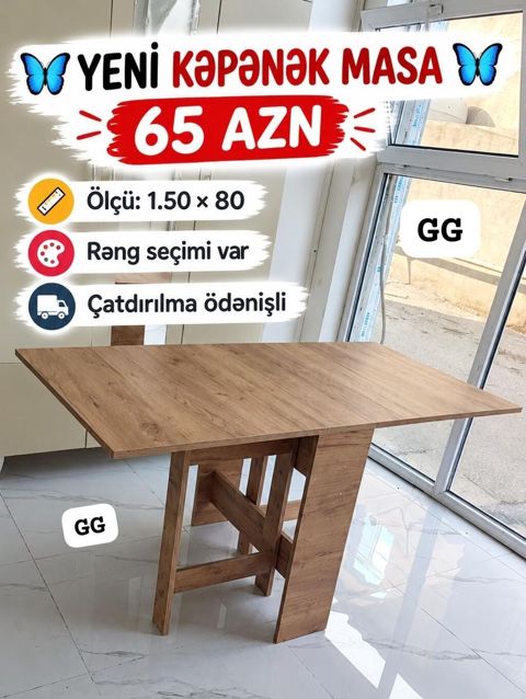 Yeni “Kəpənək” masa - Ölçü: 150 80 sm - Rəng seçimi var — Bakı