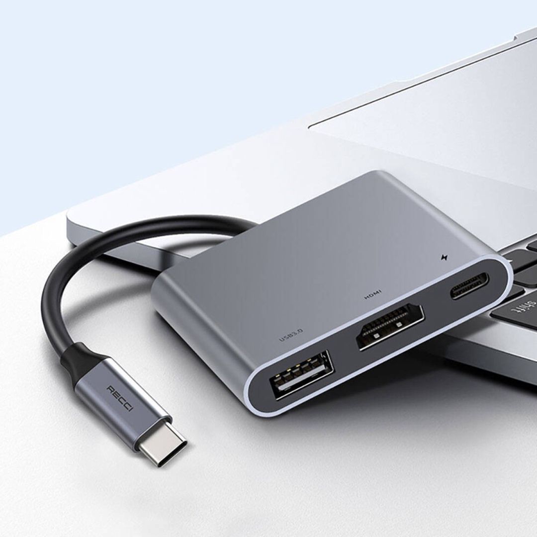 Recci RH05 Type-C - Type-C PD100W/HDMI 4K@30Hz/USB3.0 Dəstəklənən 3-in-1 Replikator Qovşağı — Telefonlar və qadjetlər, Bakı (3)