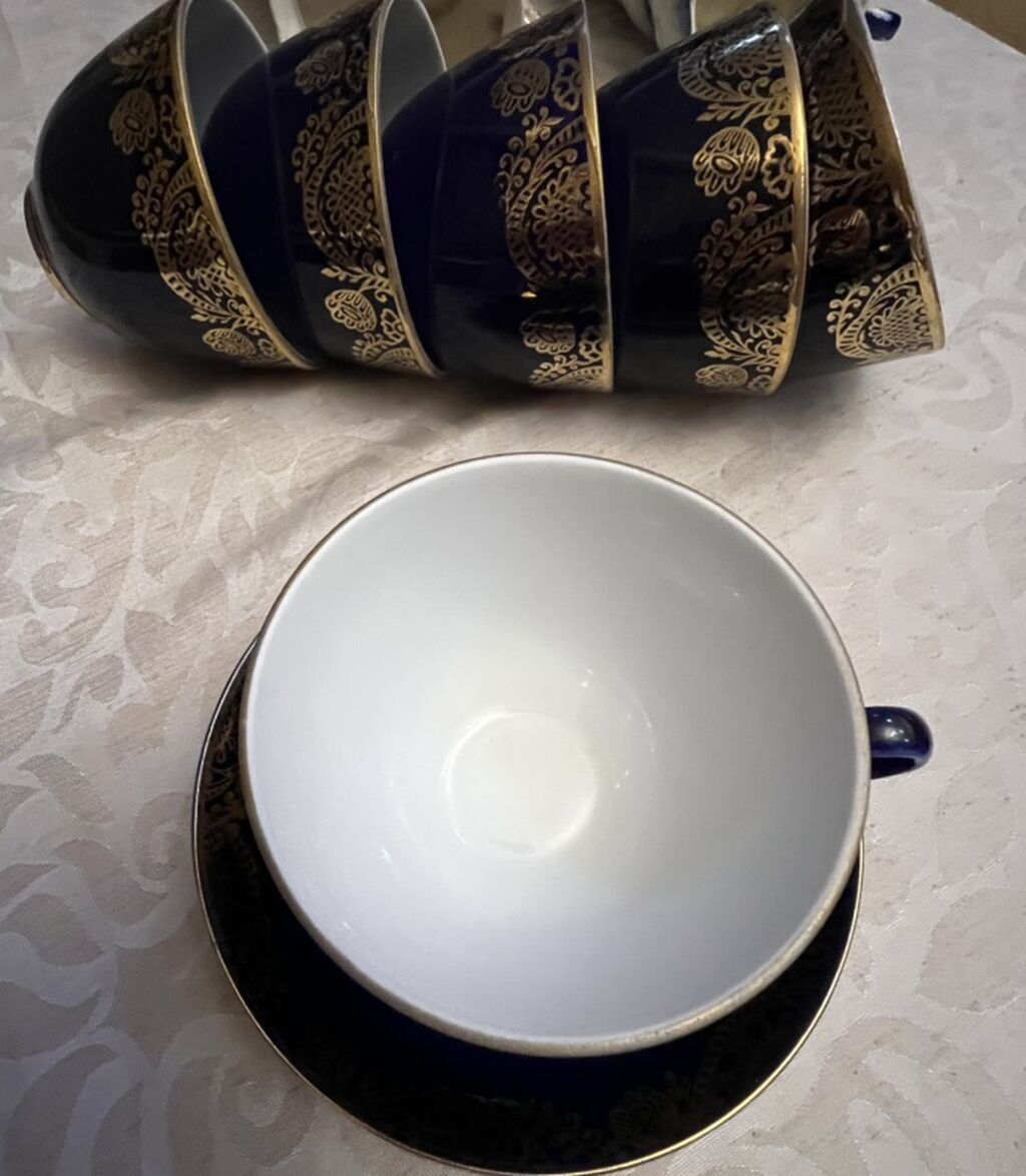 Çay dəsti, rəng - Göy, Farfor, 6 nəfərlik — Süfrə qabı, Bakı (2)
