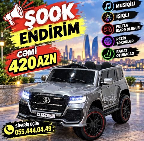 Uşaq elektrik maşını – Toyota Land Cruiser dizaynı - Musiqili — 420 ₼ · Xırdalan · Uşaq avtomobilləri Uşaq elektrik maşını – Toyota Land Cruiser dizaynı - Musiqili — Xırdalan