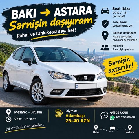 Minik avtomobili, Bakı - Astara — 25 ₼ · Masazır · Taksi xidmətləri Minik avtomobili, Bakı - Astara — Masazır