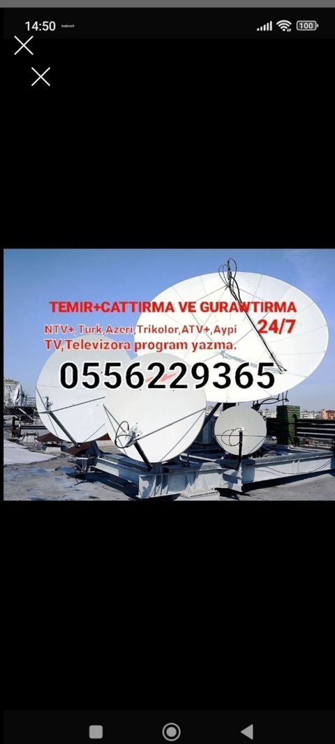 Peyk antenalarının quraşdırılması Quraşdırılma, Təmir, Tənzimlənmə Zəmanət — Bakı