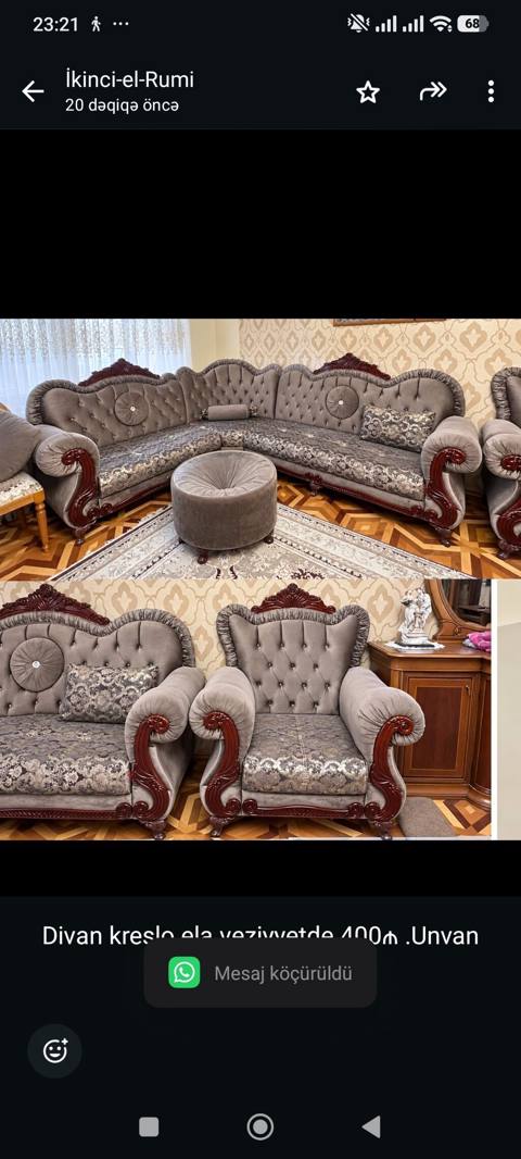 Divan kreslo ela veziyyetde 400₼ .Unvan Qaracuxur &Rumi — Aişə Xanım — Дивандар