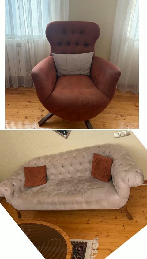 1 divan + 1 kreslo dəsti - Model: yumşaq məxməri/şamoiz örtüklü dəst — 450 ₼ · Biləsuvar · Yumşaq mobilya dəstləri 1 divan + 1 kreslo dəsti - Model: yumşaq məxməri/şamoiz örtüklü dəst — Biləsuvar