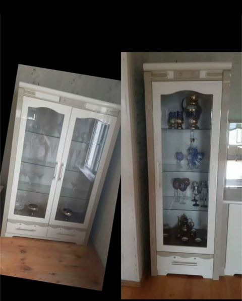 Şüşəli vitrin şkaf - Material: Ağ rəngli MDF/laminat korpus, ön — Gəncə