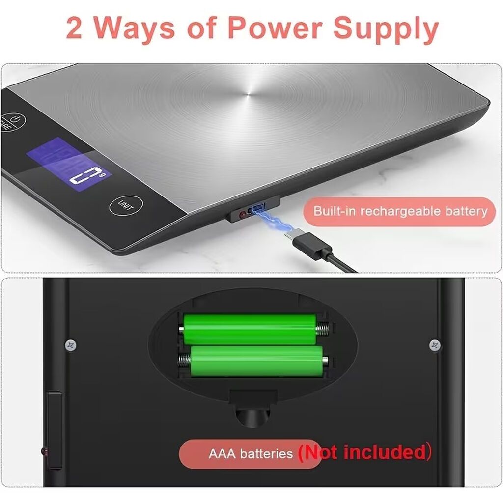 Mətbəx tərəzisi şarj oluna bilən LCD ekranlı 15 kq USB Type-C — Digər mətbəx texnikası, Bakı (2)