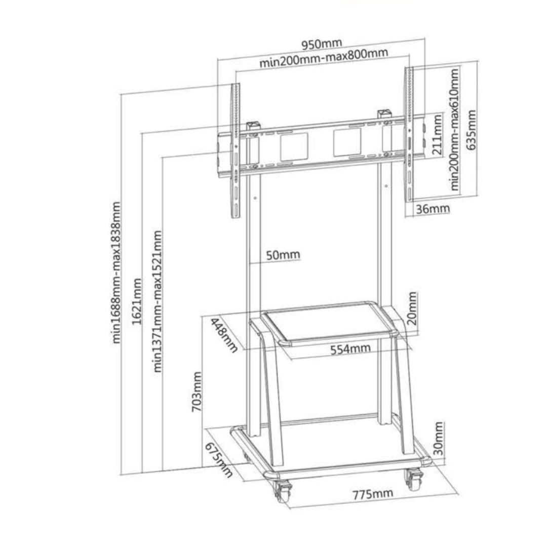 Floor Wheels Stand Screen Size 60-105 Carrying Weight 150Kg With Metal Shelf — İnteraktiv panellər və LED ekranlar, Bakı (2)