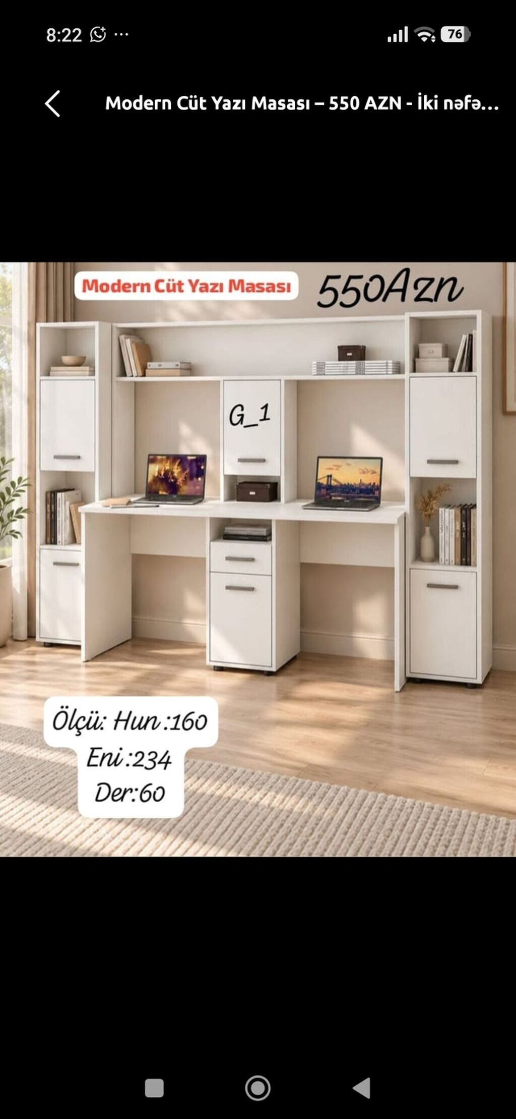 Modern Cüt Yazı Masası – 550 AZN İki nəfərlik, funksional və estetik — Kompüter masaları və kresloları, Bakı
