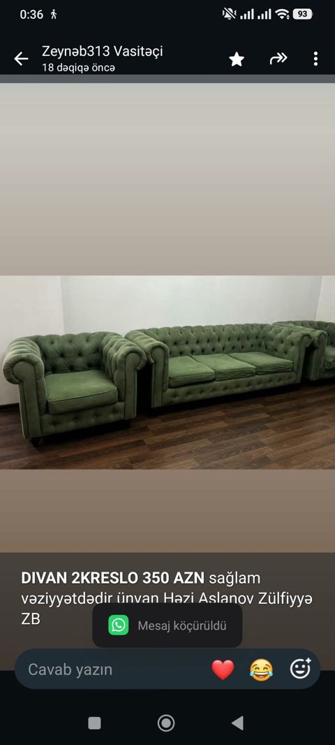 *Dıvan 2KRESLO 350 AZN* sağlam vəziyyətdədir ünvan Həzi Aslanov — 350 ₼ · Bakı · Yumşaq mobilya dəstləri *Dıvan 2KRESLO 350 AZN* sağlam vəziyyətdədir ünvan Həzi Aslanov — Bakı