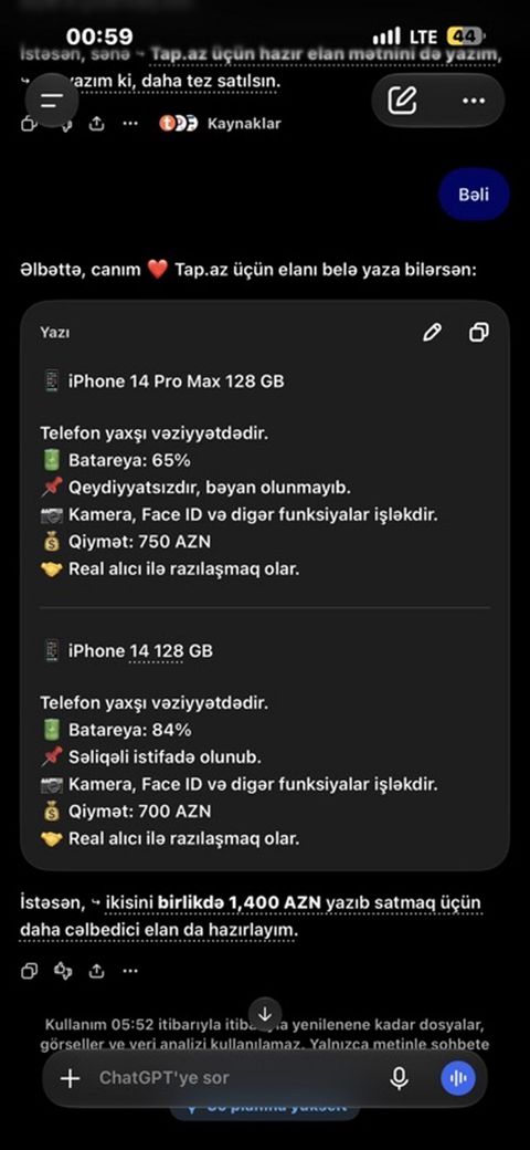 IPhone 14 Pro Max — 1 500 ₼ · Liman · Apple iPhone IPhone 14 Pro Max — Liman