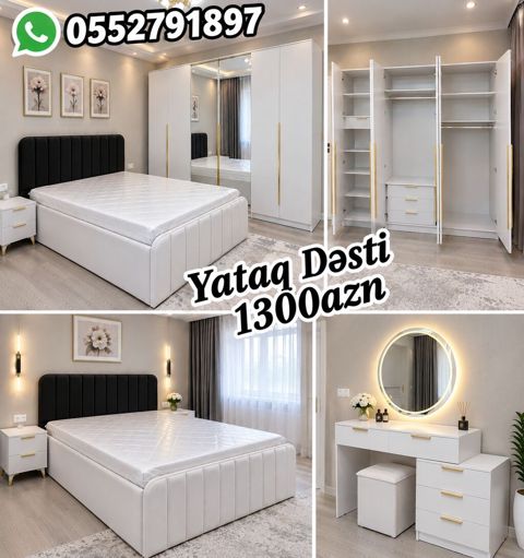 Yataq Dəsti – 1300 AZN Modern, zərif dizaynlı dəst: - Çarpayı: yumşaq — Bakı