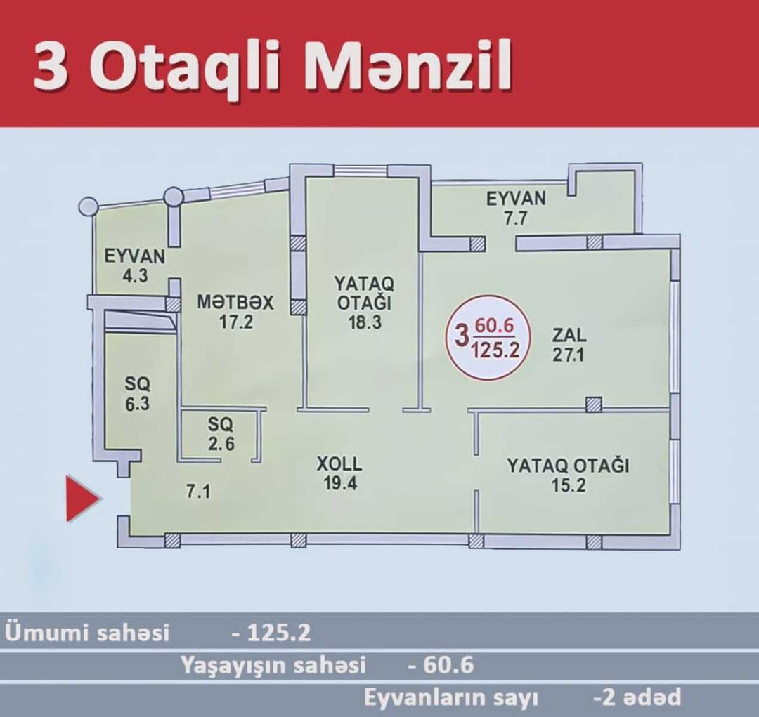 Satılır 3 otaqlı yeni tikili 125 m² — Mənzil, Bakı (8)