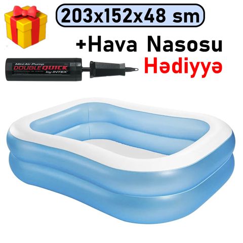 Şişmə hovuz Intex 540TX57180HN, 203x152x48 sm, həcm 540 l, düzbucaq, mavi, ağ, hava nasosu ilə - 540TX57180HN — Bakı