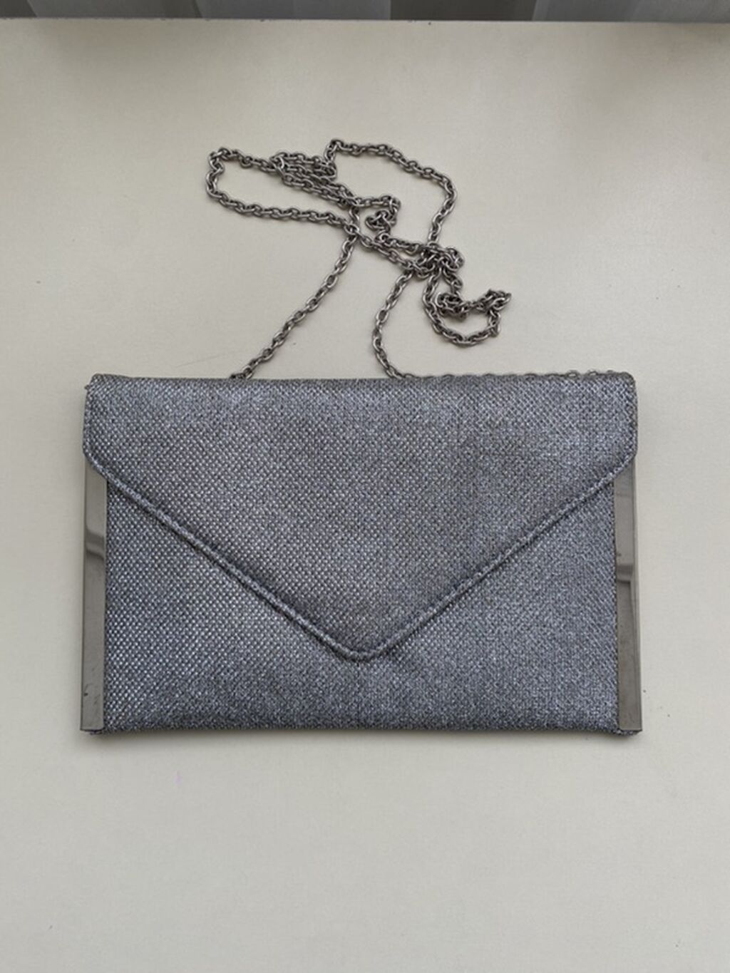Boz-metalik rəngdə şıq qadın clutch çantası - Zərif parıltılı — Çantalar, çamadanlar, cüzdanlar, Bakı (2)