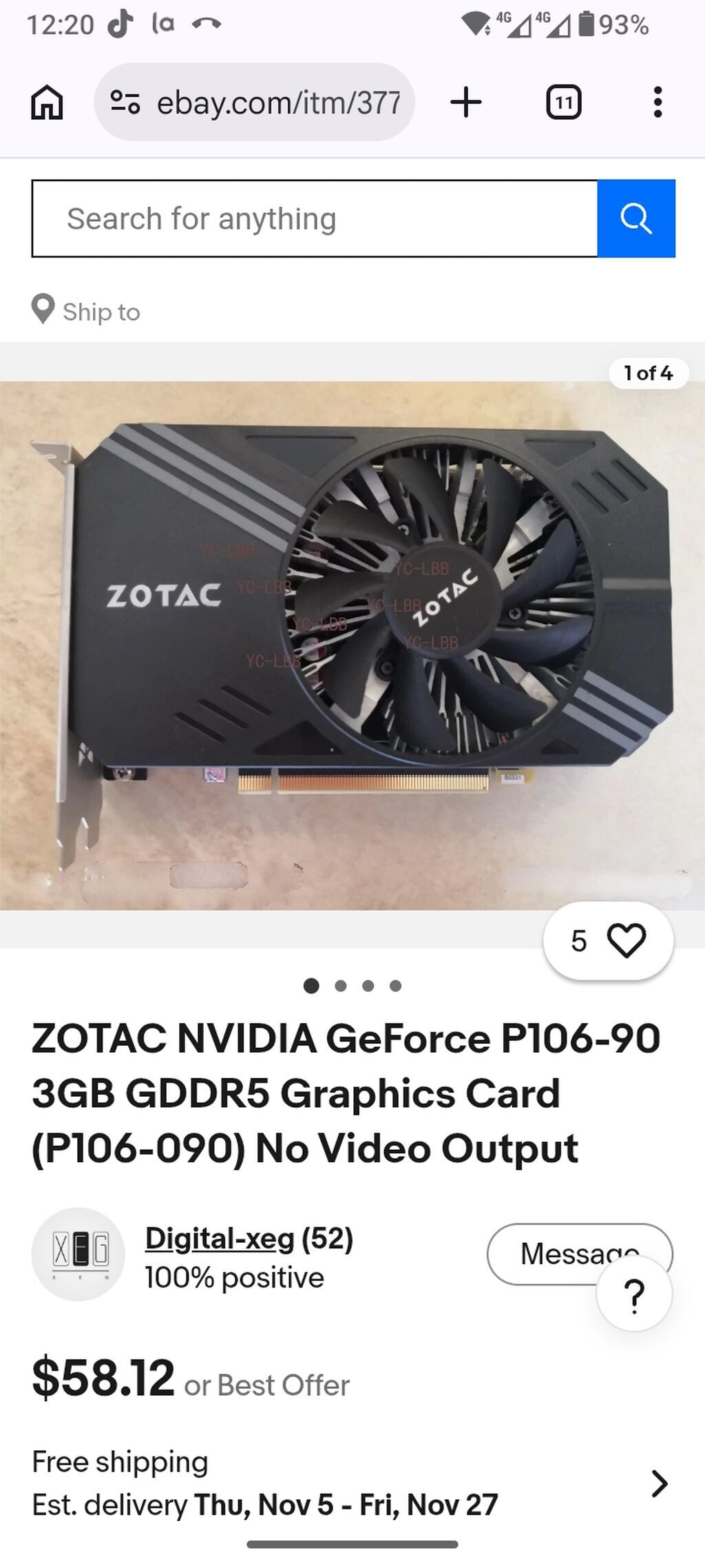 Zotac Nvıdıa GeForce P106-90 (P106-090) 3 (4) GB GDDR5 qrafik kartı — Qrafik kartlar, Digah