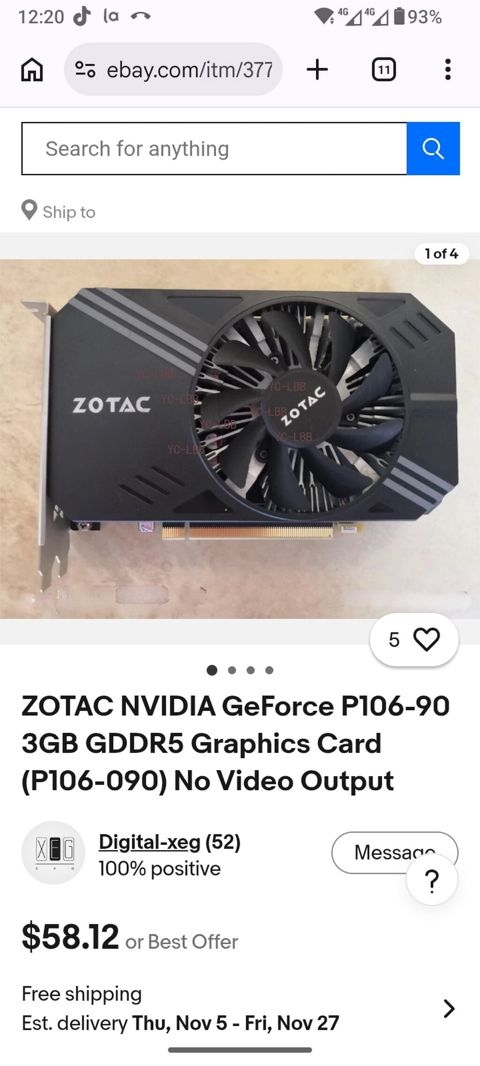 Zotac Nvıdıa GeForce P106-90 (P106-090) 3 (4) GB GDDR5 qrafik kartı — Digah