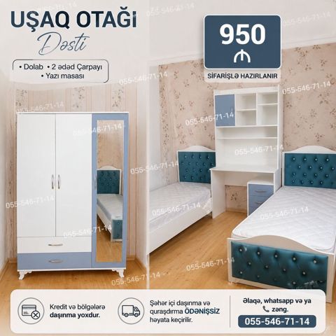 Uşaq otağı dəsti Tərkibi: - 2 ədəd çarpayı - Dolab (güzgülü qapı, alt — 950 ₼ · Bakı, Nərimanov · Uşaq mebeli dəstləri Uşaq otağı dəsti Tərkibi: - 2 ədəd çarpayı - Dolab (güzgülü qapı, alt — Bakı
