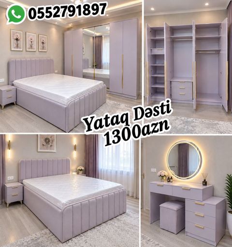 Yataq Dəsti – 1300 AZN - Rəng: açıq bənövşəyi (lavanda), qızılı — Bakı