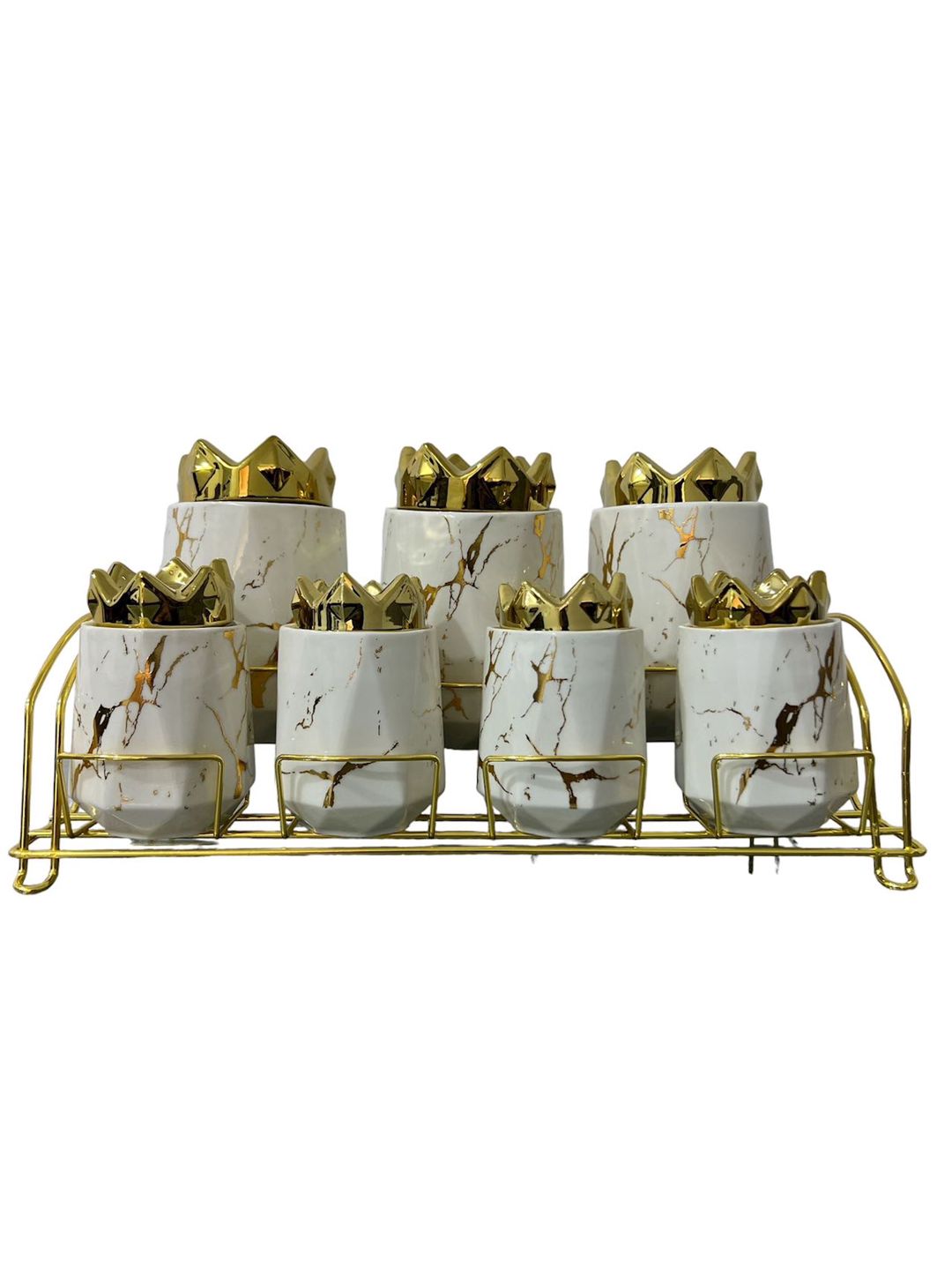 Qab dəsti ədviyyatların saxlanılması üçün ZGH_00322, 38х19 sm, 7 əd, keramika, ağ/qızılı — Mallar, Bakı