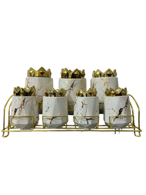 Qab dəsti ədviyyatların saxlanılması üçün ZGH_00322, 38х19 sm, 7 əd, keramika, ağ/qızılı — 80 ₼ · Bakı · Mallar Qab dəsti ədviyyatların saxlanılması üçün ZGH_00322, 38х19 sm, 7 əd, keramika, ağ/qızılı — Bakı