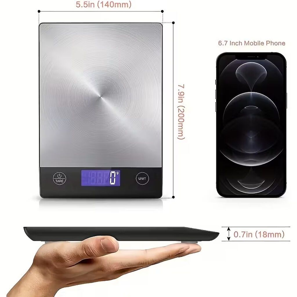Mətbəx tərəzisi şarj oluna bilən LCD ekranlı 15 kq USB Type-C — Digər mətbəx texnikası, Bakı (3)