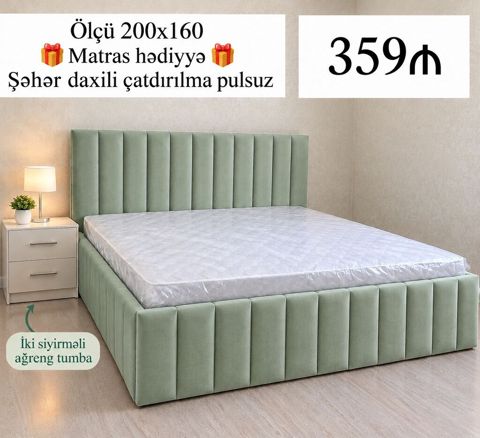 Modern yumşaq başlıqlı çarpayı – 200x160 sm ölçü - Düz xətli, dik — 359 ₼ · Bakı · Yataqlar Modern yumşaq başlıqlı çarpayı – 200x160 sm ölçü - Düz xətli, dik — Bakı