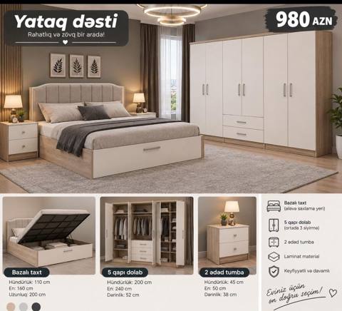 Yataq dəsti – rahatlıq və zövq bir arada Komplektin tərkibi — Жатын бөлме жиһазы