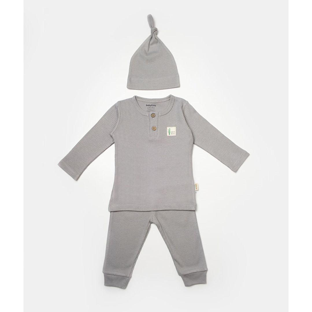 Oğlanlar üçün şalvarlı pijama dəsti BabyCosy CSYB9005, boz, bambuk lifi/pambıq, ölçü 6-9 ay — Mallar, Bakı (2)