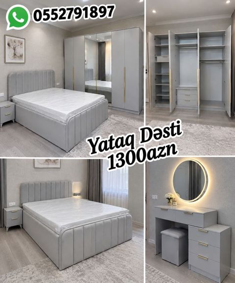 Yataq dəsti – 1300 AZN Müasir, zərif dizaynlı tam yataq otağı — Bakı