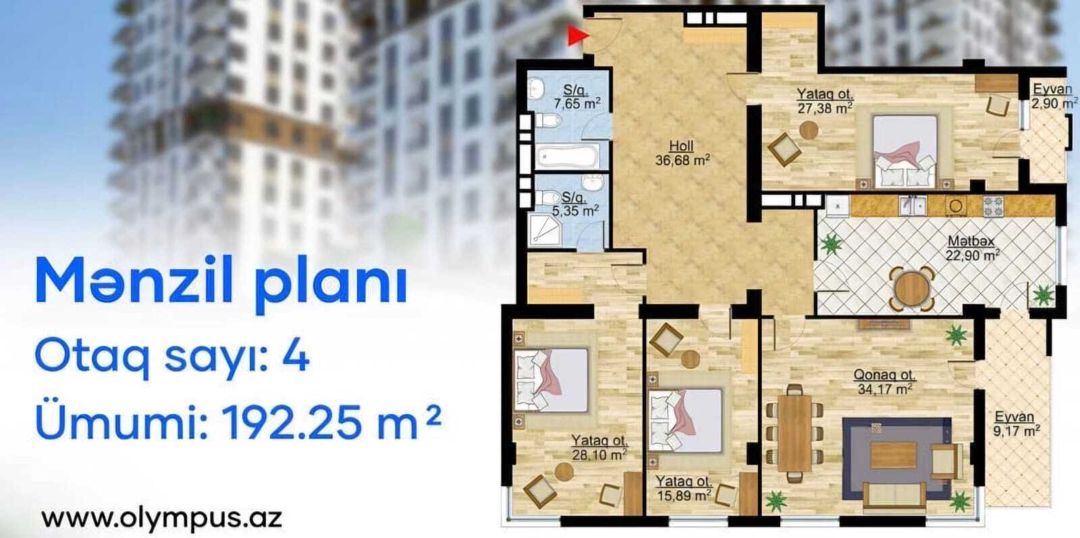 Satılır 4 otaqlı yeni tikili 192.5 m² — Mənzil, Bakı (10)