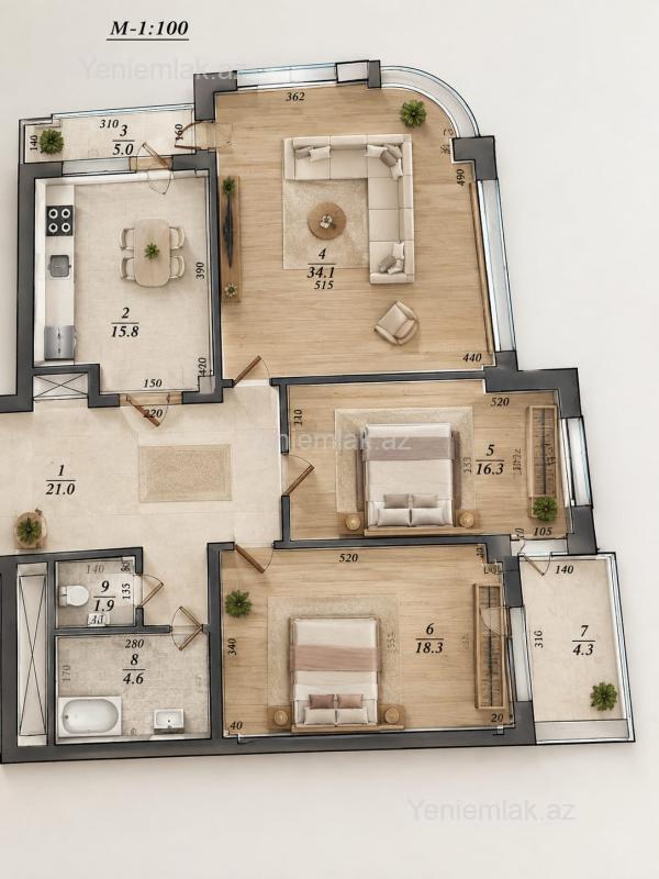 Satılır 3 otaqlı Bina evi menzil (Yeni tikili), 130 m², Nərimanov rayonu — Mənzil, Bakı (7)