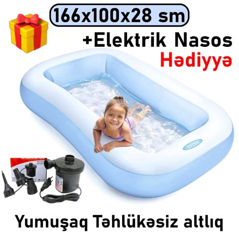Şişmə hovuz Intex, 166x100x28 sm, həcm 90 l, düzbucaq, mavi, ağ - 90TX57403EN — Bakı