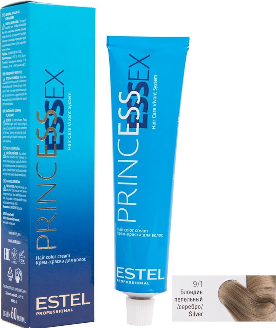 Saçlar üçün krem-boya Estel Professional Princess Essex 9/1 Gümüş sarışın Kül 60 ml — Mallar, Bakı