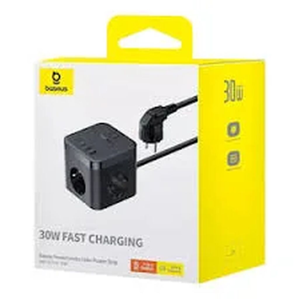 Baseus PowerCombo Cube E00066400117-00 7-Port 30W uzadıcı şəbəkə və — Rozlər, fişləri və keçicilər, Bakı (2)