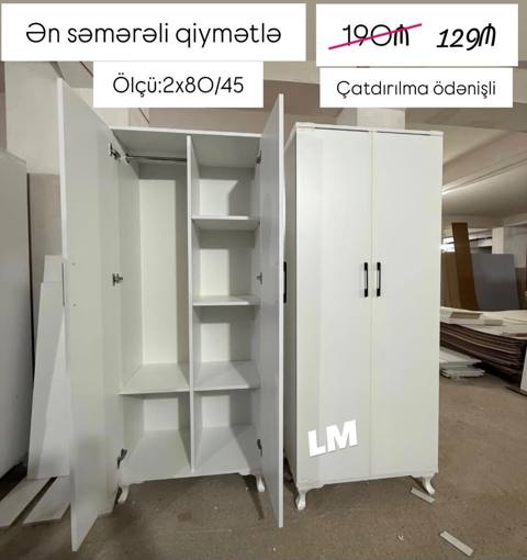 Ağ rəngdə iki qapılı şkaf - Ölçü: 2x80/45 - Daxili quruluş: bir — Sumqayıt