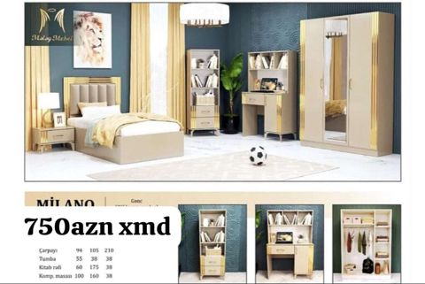 Milano gənc otağı mebel dəsti Dəst tərkibi və ölçülər — 750 ₼ · Masazır · Uşaq mebeli dəstləri Milano gənc otağı mebel dəsti Dəst tərkibi və ölçülər — Masazır