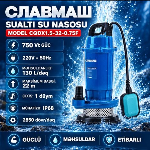 Dalğıc drenaj nasosu Славмаш CQDX1.5-32-0.75F, Mərkəzdənqaçma, 750 Vt — 139.99 ₼ · Bakı · Mallar Dalğıc drenaj nasosu Славмаш CQDX1.5-32-0.75F, Mərkəzdənqaçma, 750 Vt — Bakı