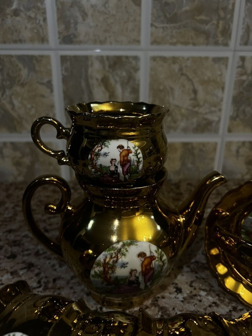 Çay dəsti, rəng - Qızılı, Keramika, 4 nəfərlik — Süfrə qabı, Bakı (2)