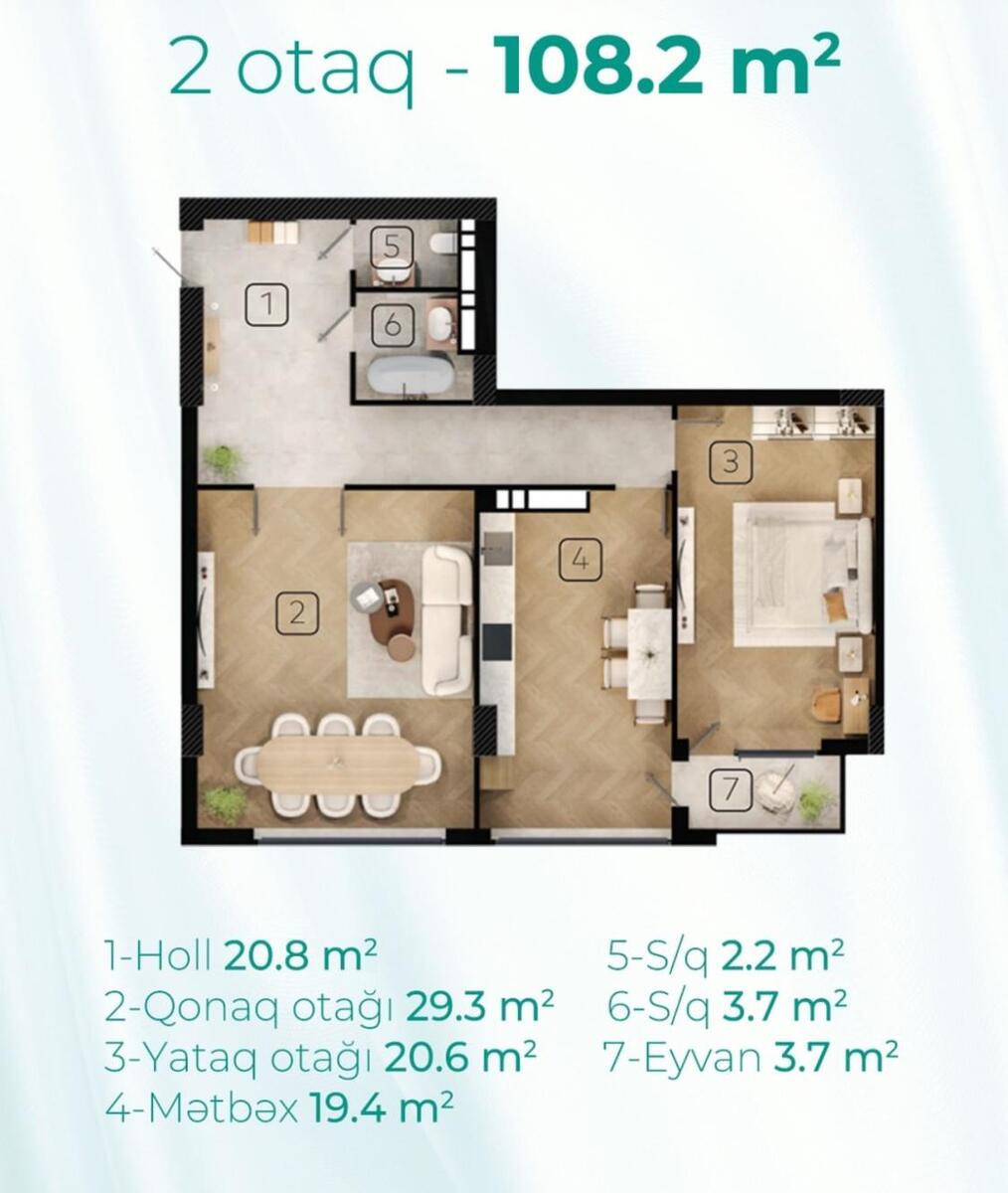 Satılır 2 otaqlı yeni tikili 108 m² — Mənzil, Bakı (5)
