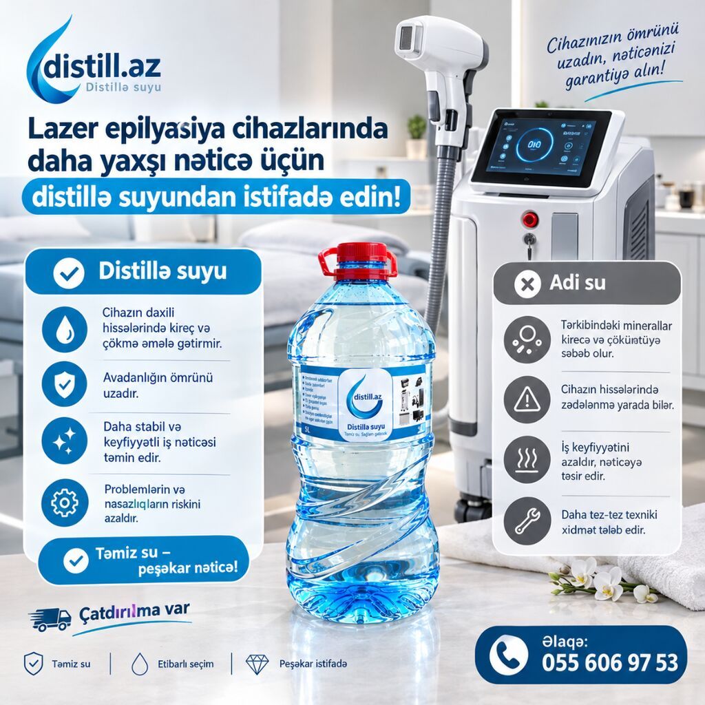 Məhsul: Distill.az – Distillə suyu (5 L) Təsvir: - Lazer epilyasiya — Qida məhsulları, Bakı